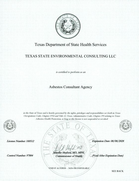 Asbestos Consultant Agency — License 10-0512