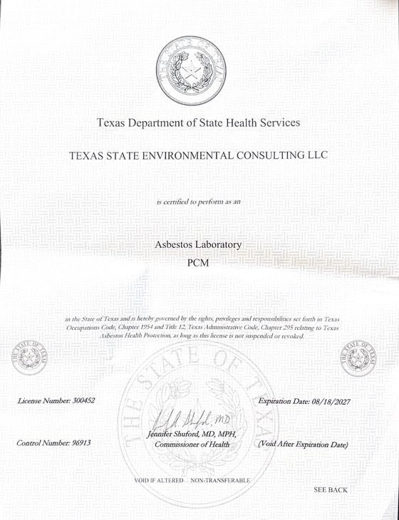 Asbestos Laboratory (PCM) — License 30-0452